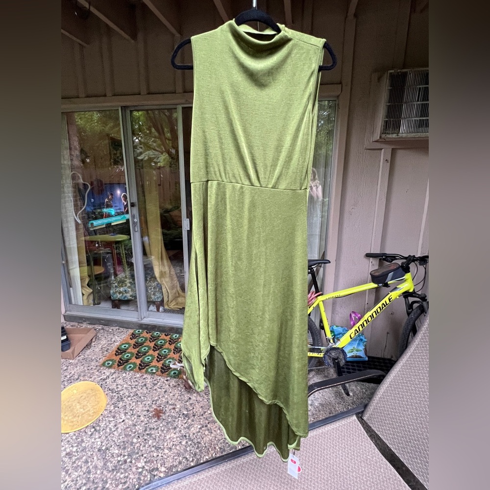 Cider Green Asymmetrical Strapless Sundress